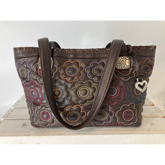 BRIGHTON D757287 BROWN LEATHER MULITI FLORAL SHOULDER BAG - Picture 1 of 16